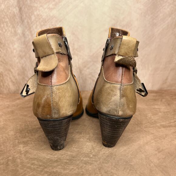Elite by Corky Antelope Patchwork Leather Heeled Ankle Booties Tan Boho Western - Picture 6 of 12